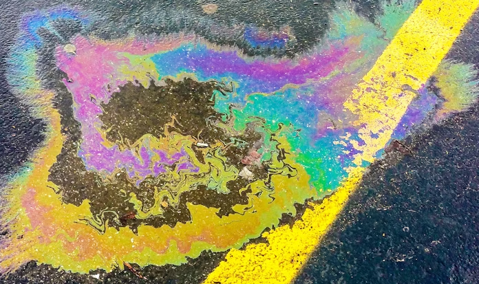 A close up image of a spill on a roadway