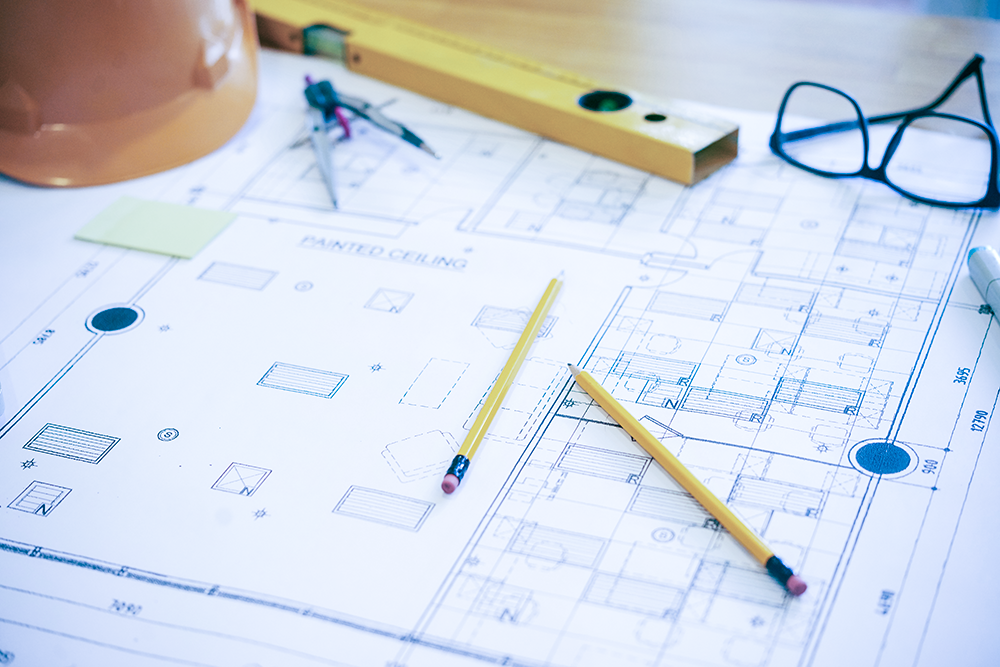 building construction plans on a table